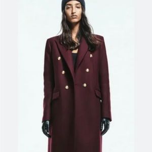 Zara NWT double breasted burgundy wool coat